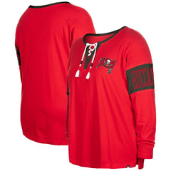 Tampa Bay Buccaneers New Era Women's Plus Size Lace-Up Notch Neck Long Sleeve T-Shirt - Red - NFL