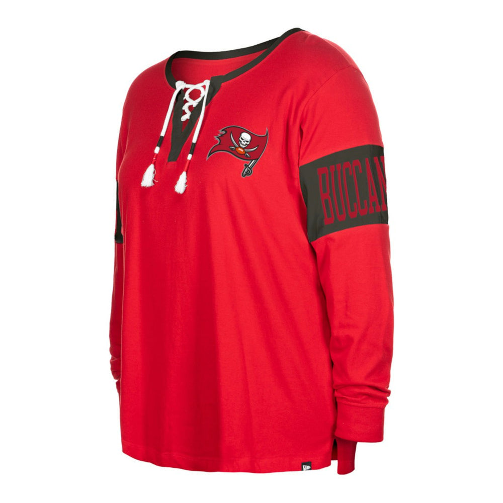 Tampa Bay Buccaneers New Era Women's Plus Size Lace-Up Notch Neck Long Sleeve T-Shirt - Red - NFL