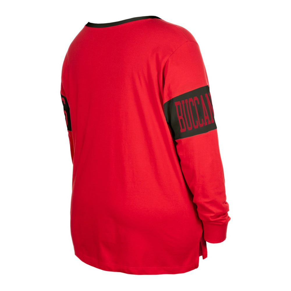 Tampa Bay Buccaneers New Era Women's Plus Size Lace-Up Notch Neck Long Sleeve T-Shirt - Red - NFL