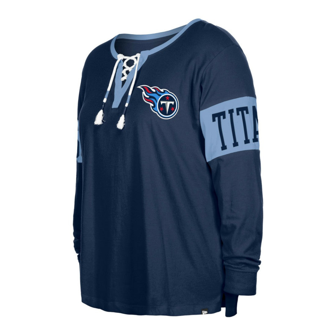 Tennessee Titans New Era Women's Plus Size Lace-Up Notch Neck Long Sleeve T-Shirt - Navy - NFL
