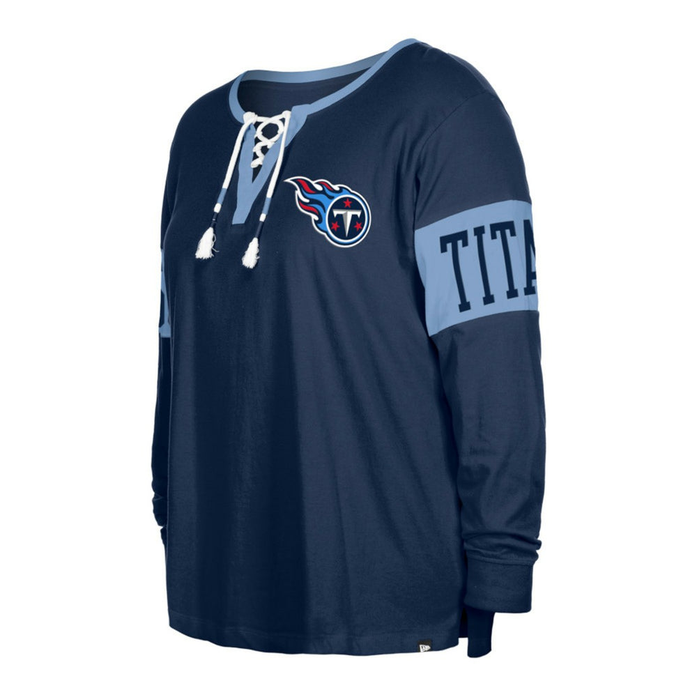 Tennessee Titans New Era Women's Plus Size Lace-Up Notch Neck Long Sleeve T-Shirt - Navy - NFL