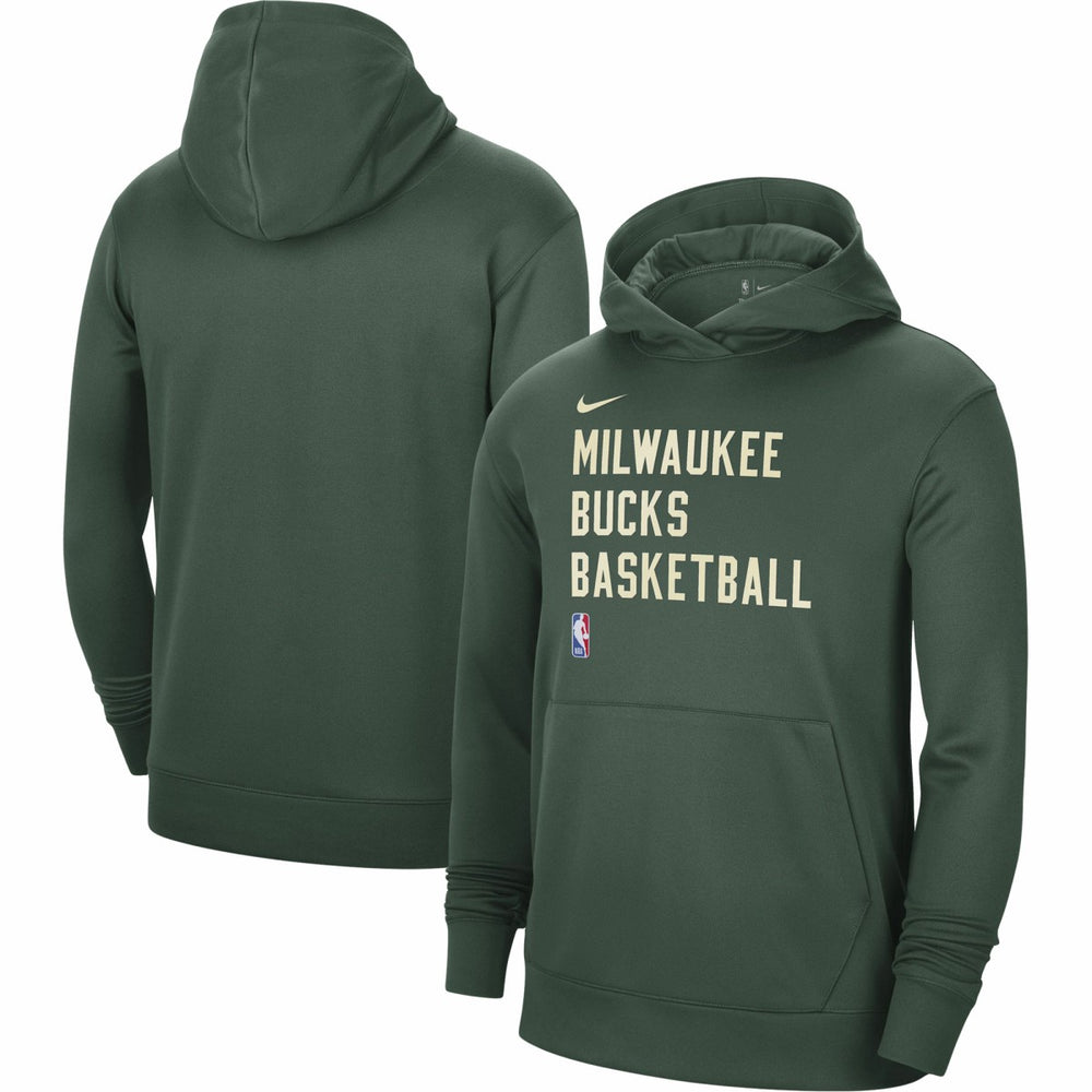 Nike Milwaukee Bucks Unisex 2023/24 Performance Spotlight On-Court Practice Pullover Hoodie Hunter Green