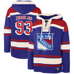 Mika Zibanejad New York Rangers '47 Player Name & Number Lacer Pullover Hoodie - Blue | 47 brand Lifestyle