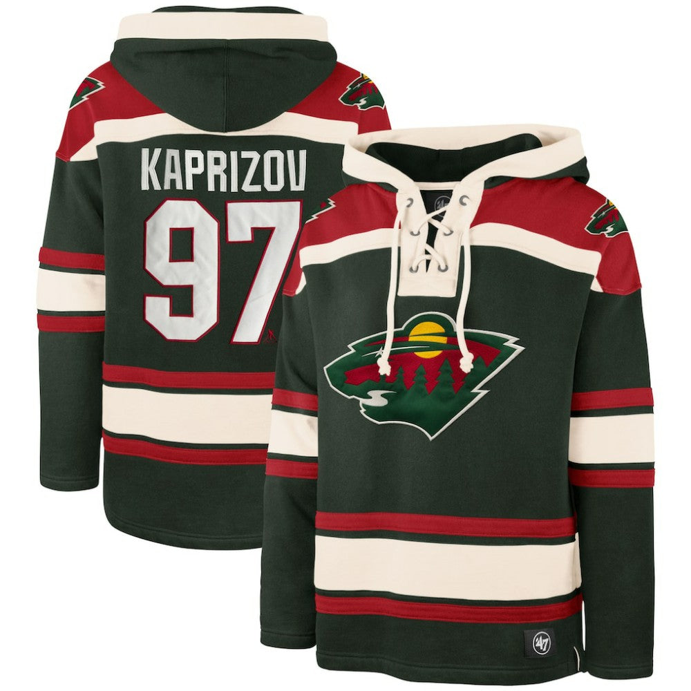 Kirill Kaprizov Minnesota Wild '47 Player Name & Number Lacer Pullover Hoodie - Green | 47 brand Clearance