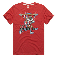Christian McCaffrey San Francisco 49ers Homage Unisex NFL Blitz Player Tri-Blend T-Shirt - Heathered Scarlet - NFL