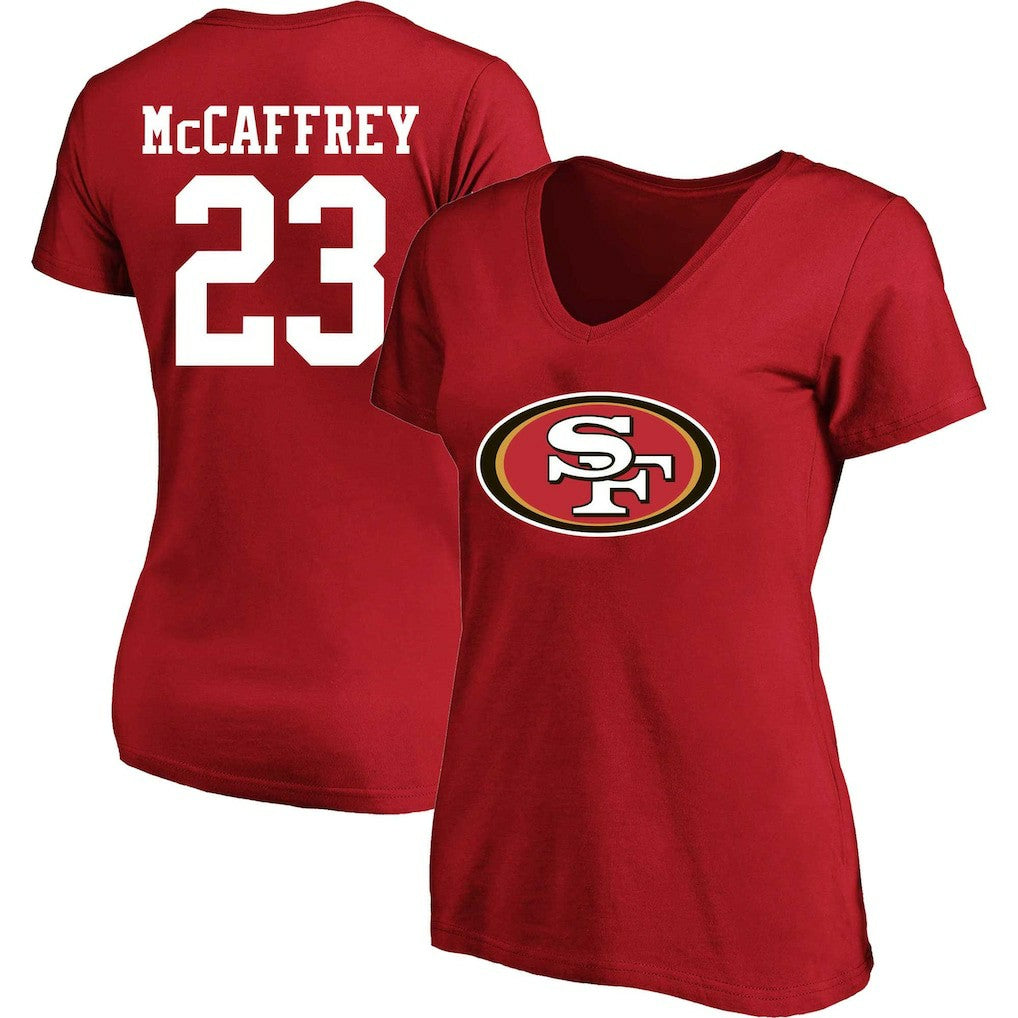Christian McCaffrey San Francisco 49ers Women's Plus Size Fair Catch Name & Number Scoop Neck T-Shirt - Scarlet - NFL
