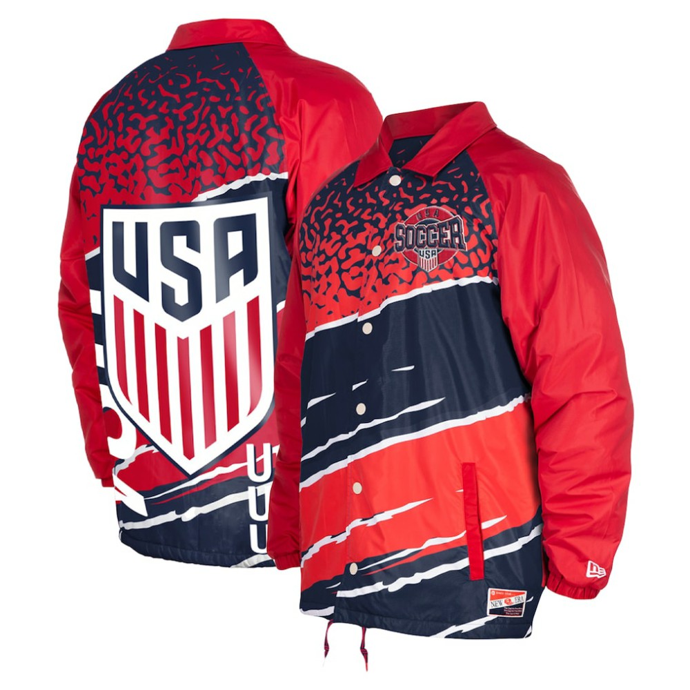 New Era - USMNT 5th & Ocean by New Era Throwback Coaches Raglan Full-Snap Jacket - Navy