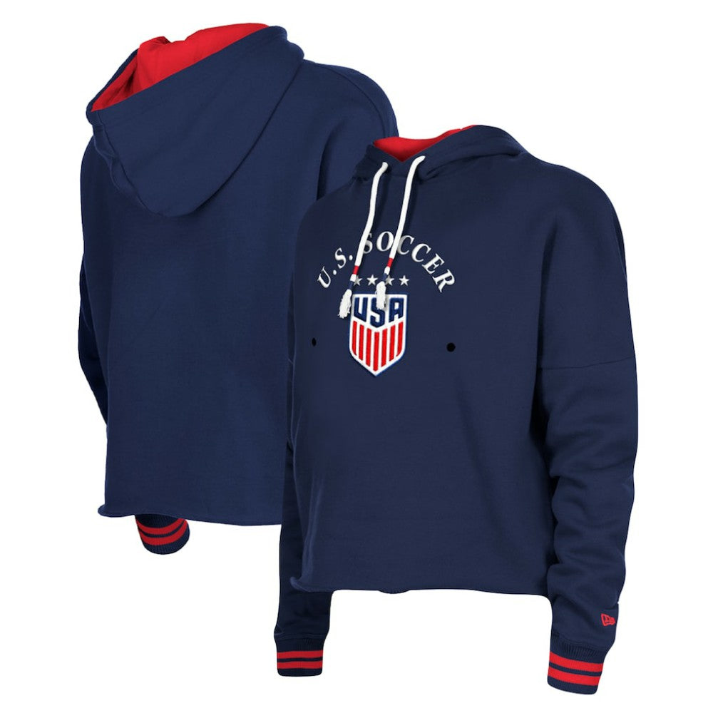 New Era - USWNT 5th & Ocean by New Era Women's Athleisure Cropped Fleece Pullover Hoodie - Navy