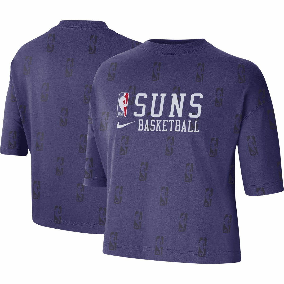 Nike Phoenix Suns Women's Allover NBA Logo Boxy T-Shirt Purple