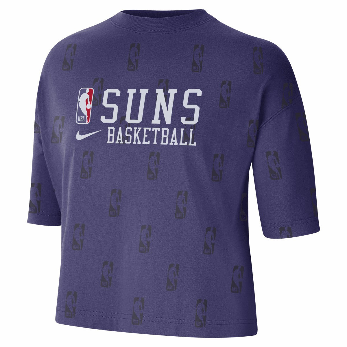 Nike Phoenix Suns Women's Allover NBA Logo Boxy T-Shirt Purple