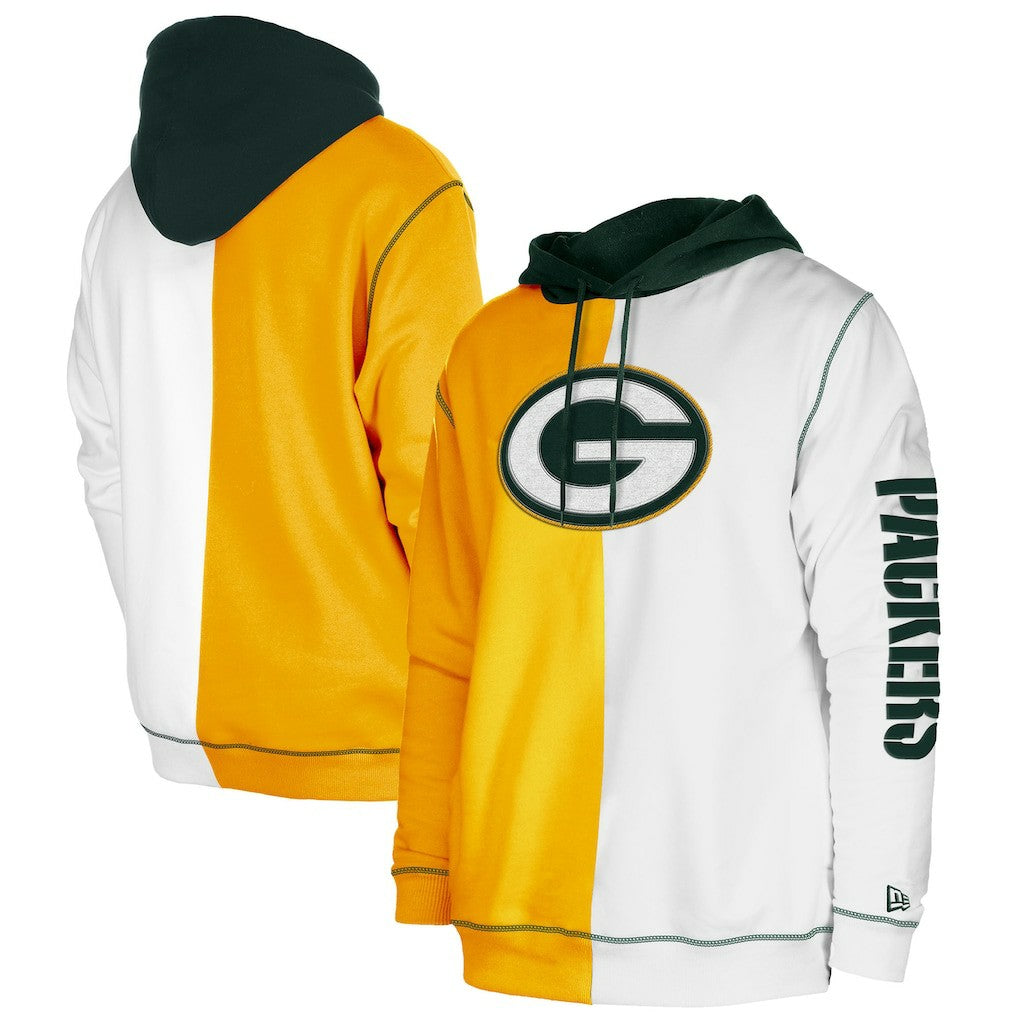 Green Bay Packers New Era Third Down Split Raglan Pullover Hoodie - Gold/White - NFL