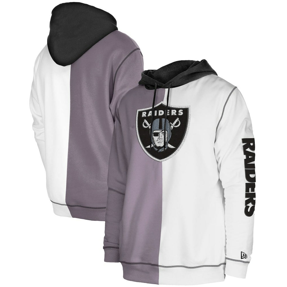 Las Vegas Raiders New Era Third Down Split Raglan Pullover Hoodie - Silver/White - NFL