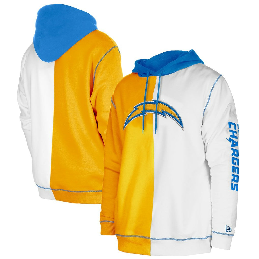 Los Angeles Chargers New Era Third Down Split Raglan Pullover Hoodie - Gold/White - NFL