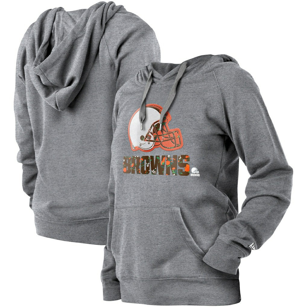 Cleveland Browns New Era Women's Floral Raglan Pullover Hoodie - Gray - NFL