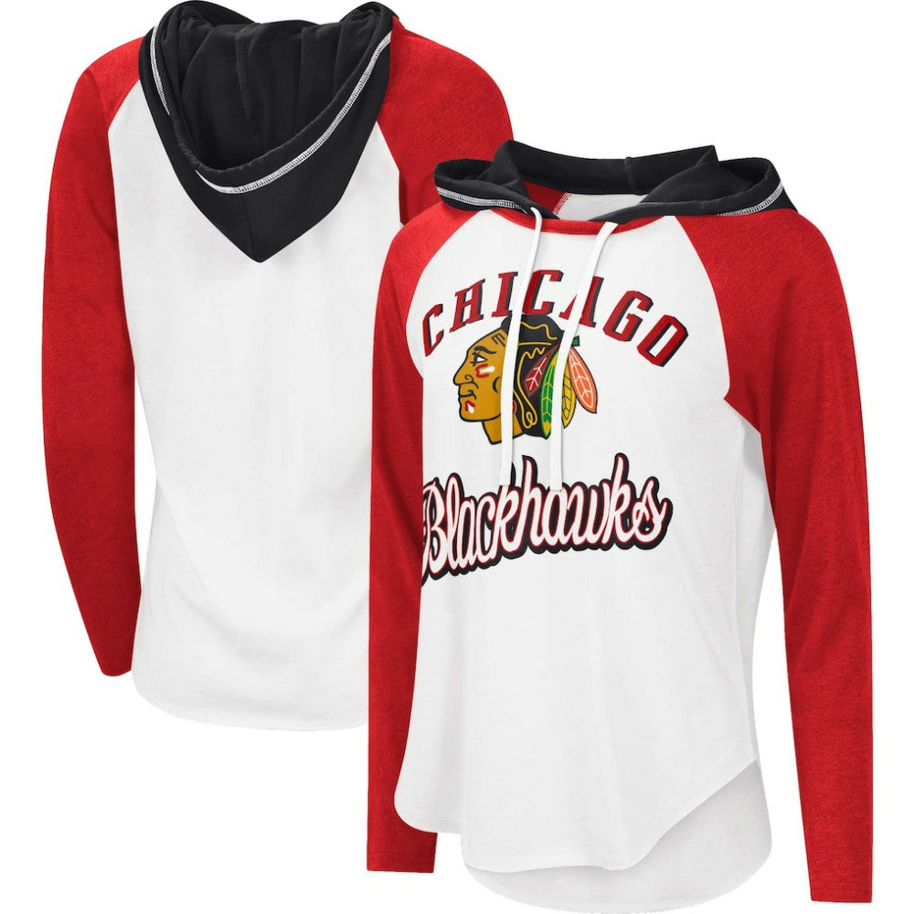 Chicago Blackhawks G-III 4Her by Carl Banks Women's MVP Raglan Lightweight Hooded T-Shirt - White/Heather Red | NHL online