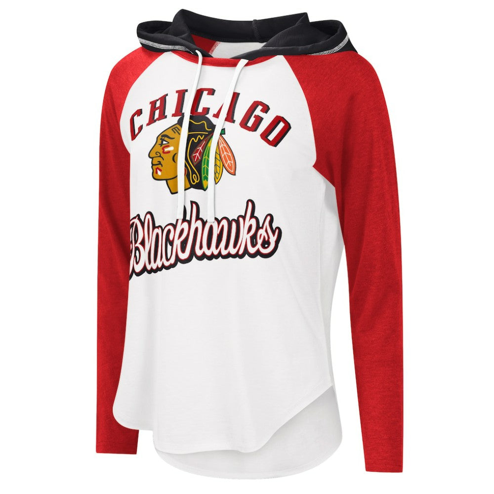 Chicago Blackhawks G-III 4Her by Carl Banks Women's MVP Raglan Lightweight Hooded T-Shirt - White/Heather Red | NHL online