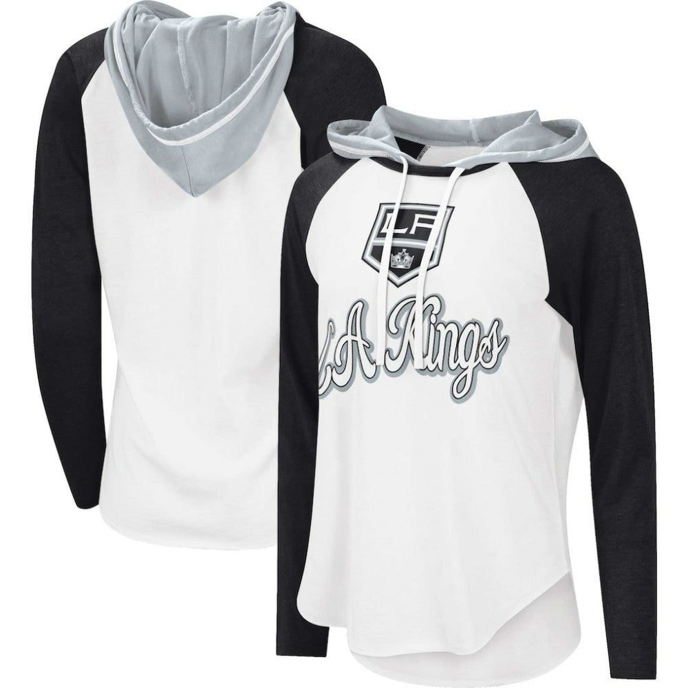 Los Angeles Kings G-III 4Her by Carl Banks Women's MVP Raglan Lightweight Hooded T-Shirt - White/Black | NHL discount