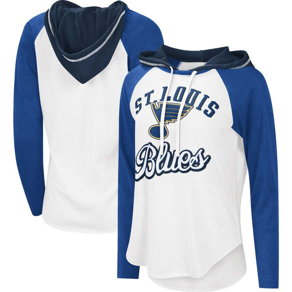 St. Louis Blues G-III 4Her by Carl Banks Women's MVP Raglan Lightweight Hooded T-Shirt - White/Blue | NHL near me