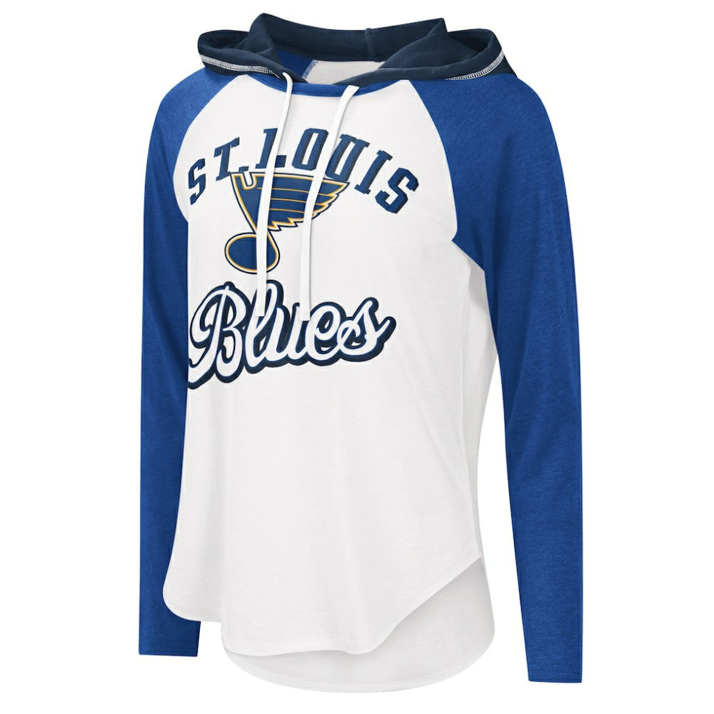 St. Louis Blues G-III 4Her by Carl Banks Women's MVP Raglan Lightweight Hooded T-Shirt - White/Blue | NHL near me