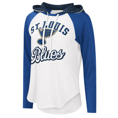 St. Louis Blues G-III 4Her by Carl Banks Women's MVP Raglan Lightweight Hooded T-Shirt - White/Blue | NHL near me