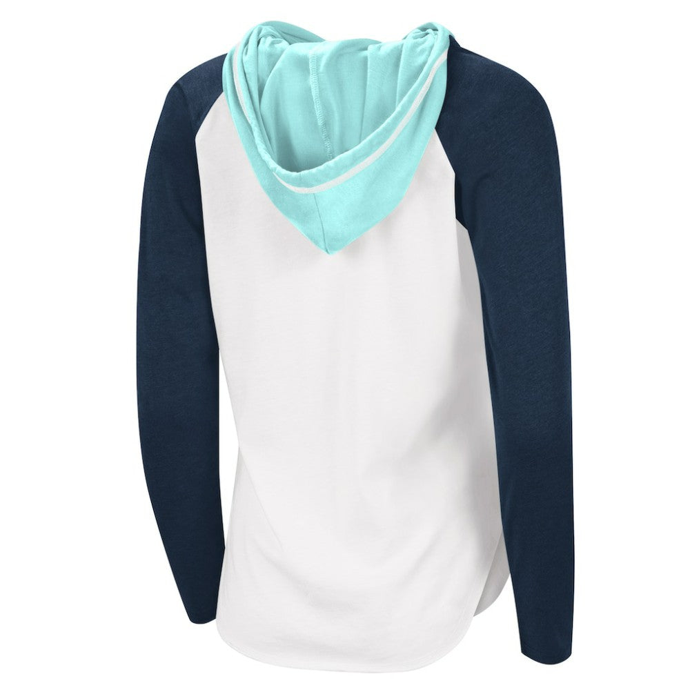 Seattle Kraken G-III 4Her by Carl Banks Women's MVP Raglan Lightweight Hooded T-Shirt - White/Navy | NHL Clearance