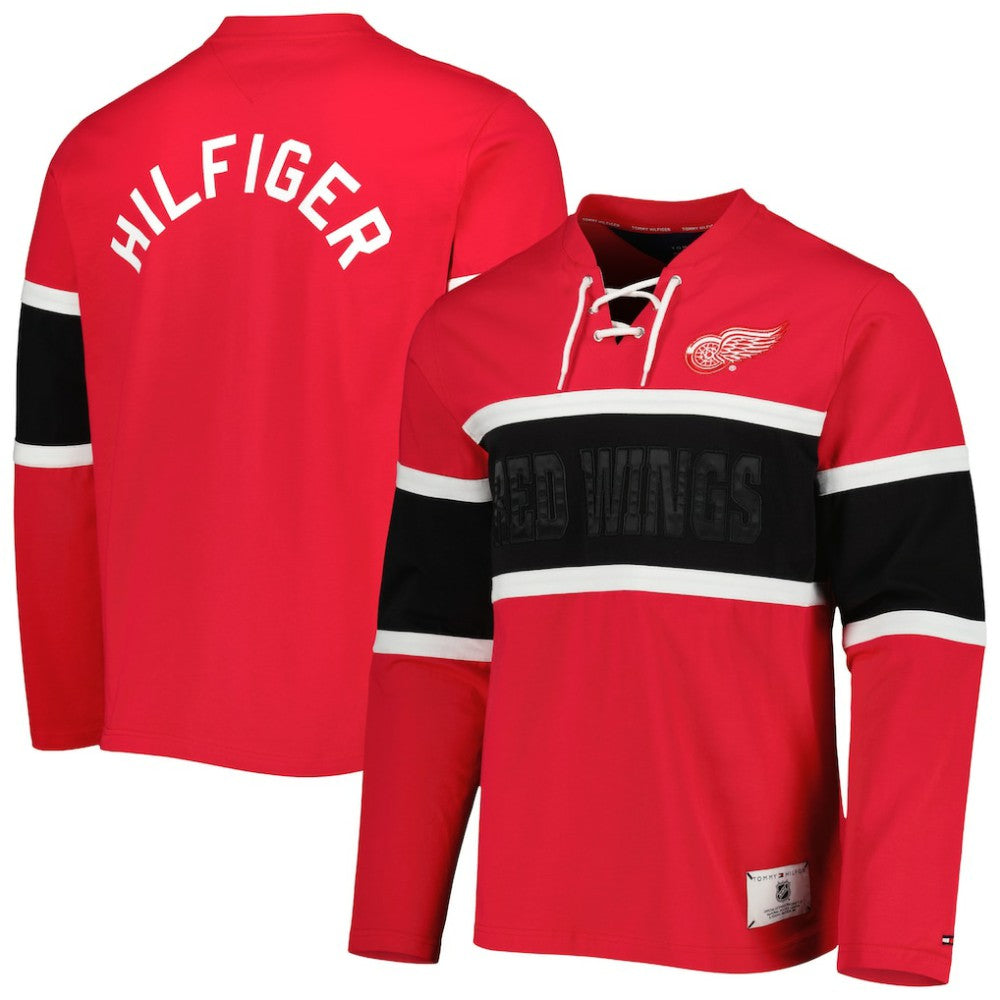 Detroit Red Wings Tommy Hilfiger Walter Lace-Up Long Sleeve Top - Red | NHL online