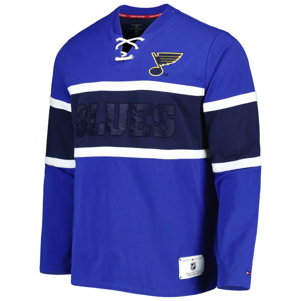 St. Louis Blues Tommy Hilfiger Walter Lace-Up Long Sleeve Top - Blue | NHL on sale