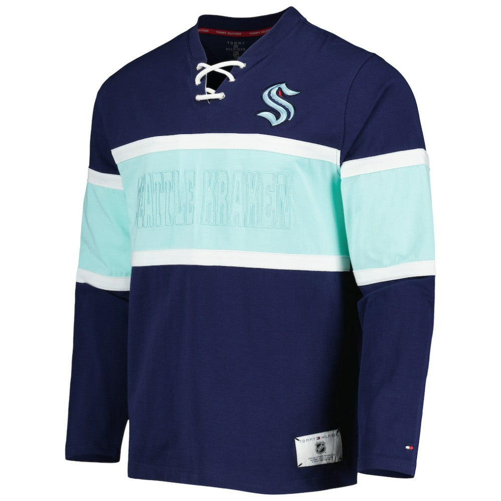 Seattle Kraken Tommy Hilfiger Walter Lace-Up Long Sleeve Top - Deep Sea Blue | NHL Lifestyle