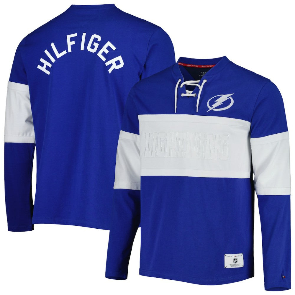 Tampa Bay Lightning Tommy Hilfiger Walter Lace-Up Long Sleeve Top - Blue | NHL discount