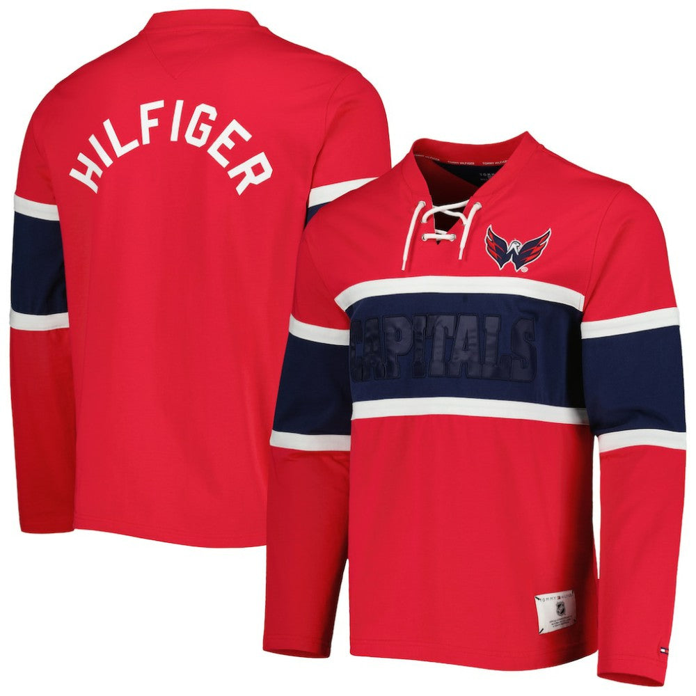 Washington Capitals Tommy Hilfiger Walter Lace-Up Long Sleeve Top - Red | NHL sale