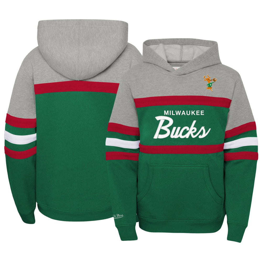 Mitchell & Ness Milwaukee Bucks Youth Hardwood Classics Head Coach Pullover Hoodie Green/Heather Gray