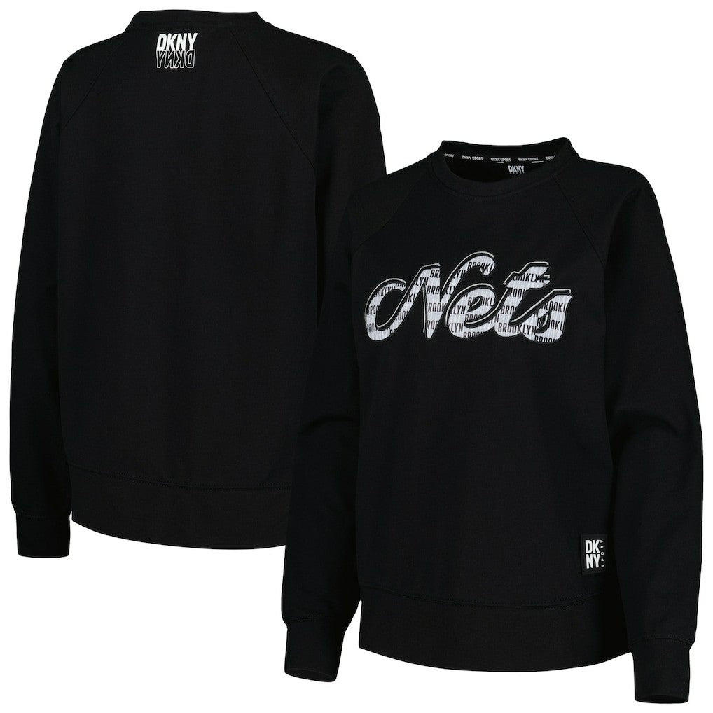 Brooklyn Nets DKNY Sport Women's Regina Raglan Pullover Sweatshirt Black