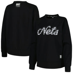 Brooklyn Nets DKNY Sport Women's Regina Raglan Pullover Sweatshirt Black