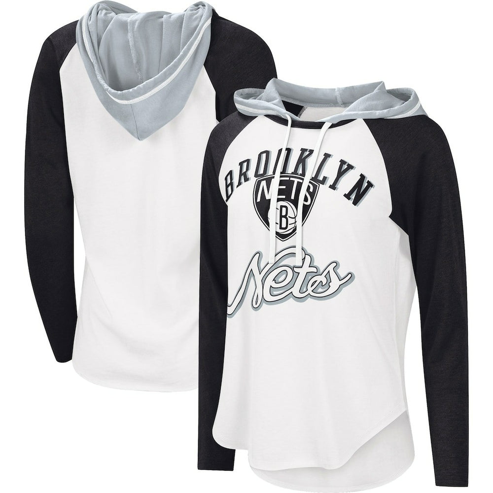 Brooklyn Nets G-III 4Her by Carl Banks Women's MVP Raglan Hoodie Long Sleeve T-Shirt White