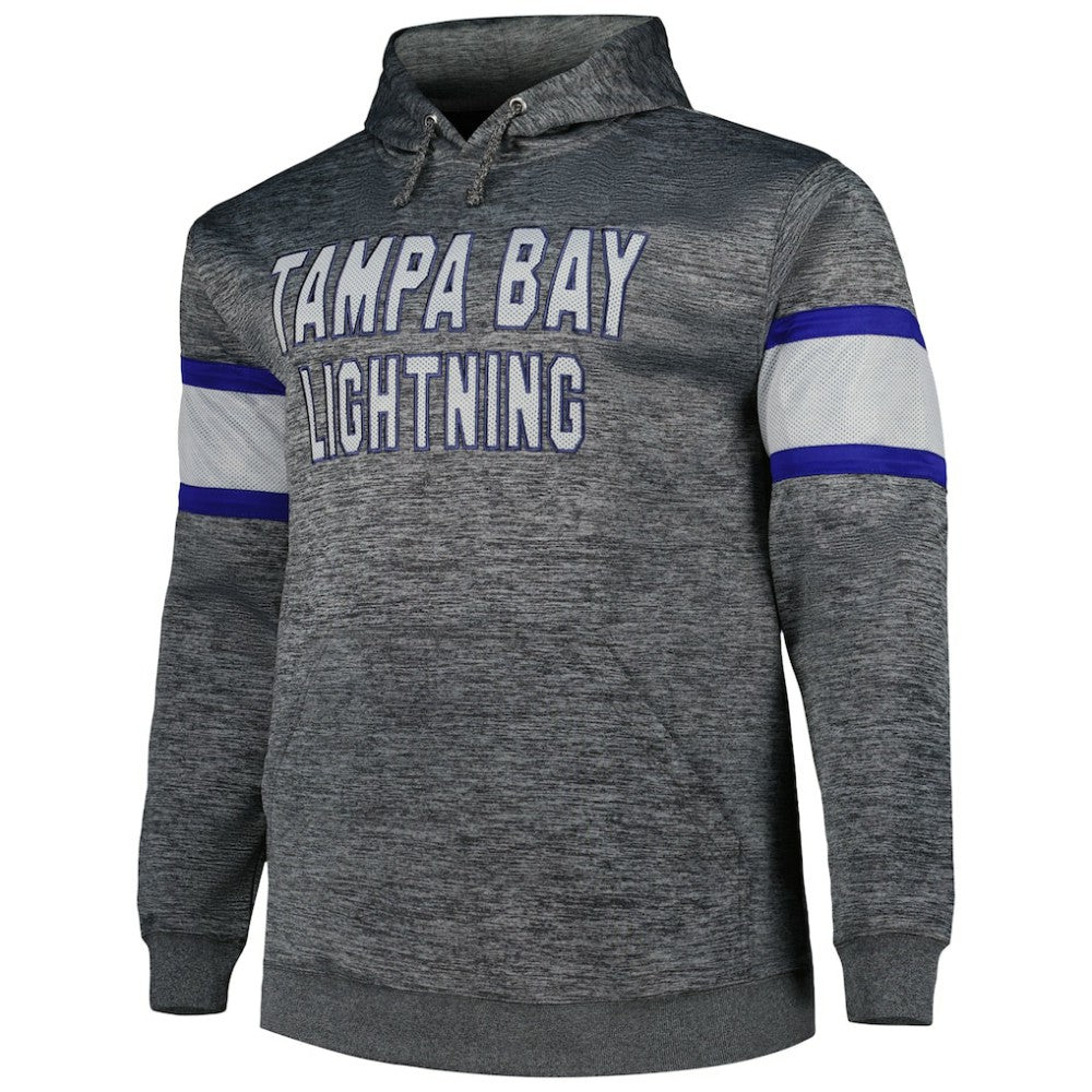 Tampa Bay Lightning Big & Tall Stripe Pullover Hoodie - Heather Charcoal | NHL Lifestyle