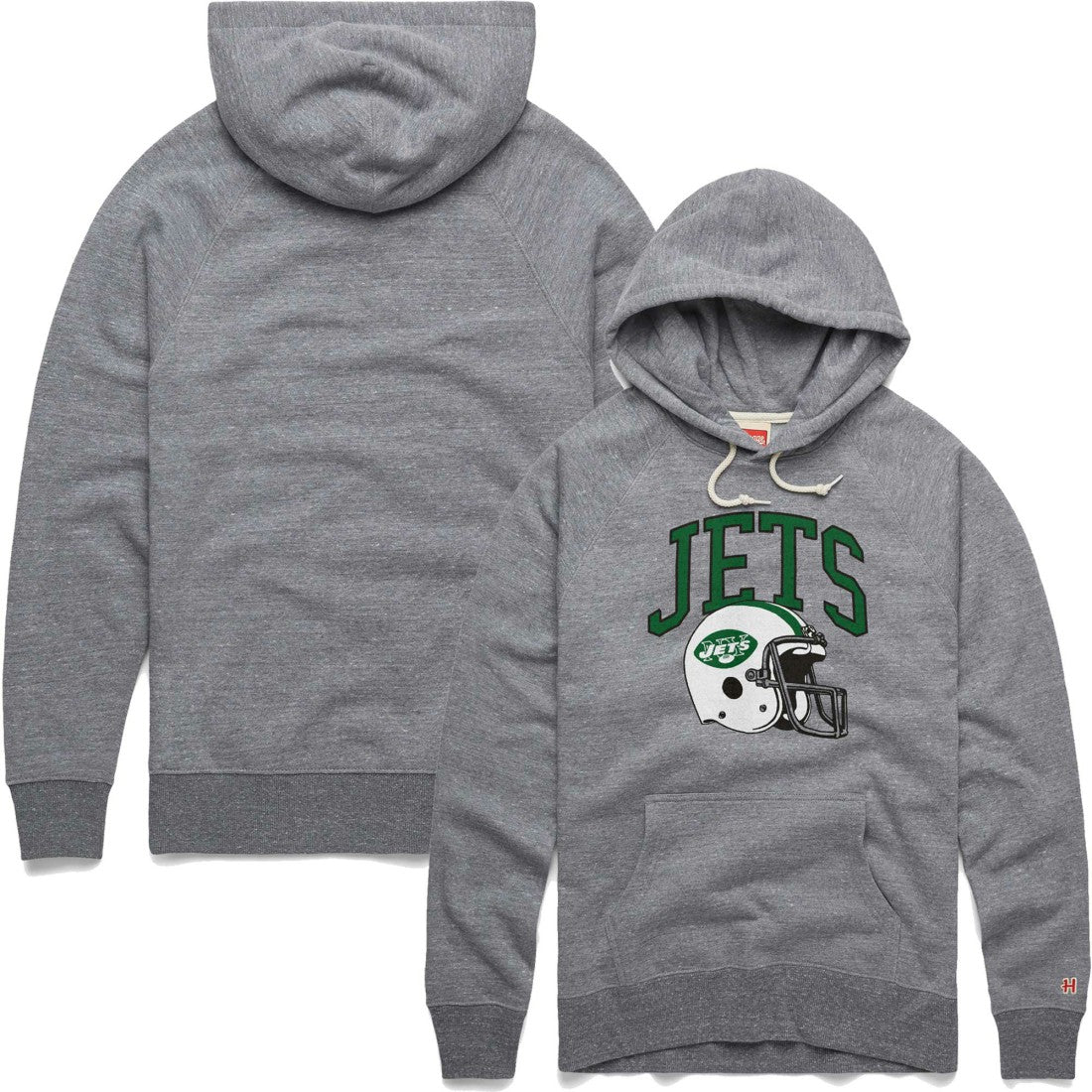 New York Jets Homage Retro Helmet Raglan Pullover Tri-Blend Hoodie - Gray - NFL