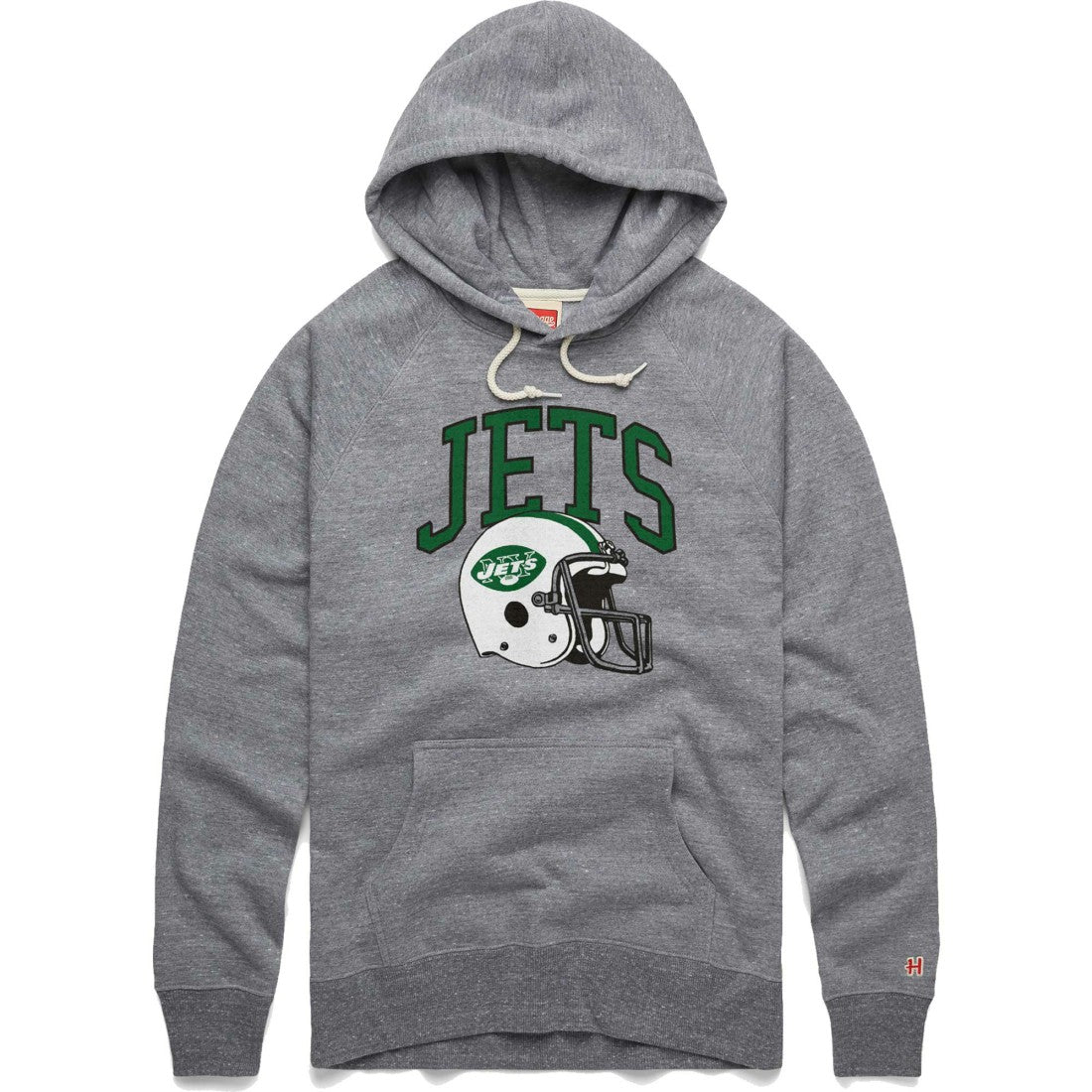 New York Jets Homage Retro Helmet Raglan Pullover Tri-Blend Hoodie - Gray - NFL
