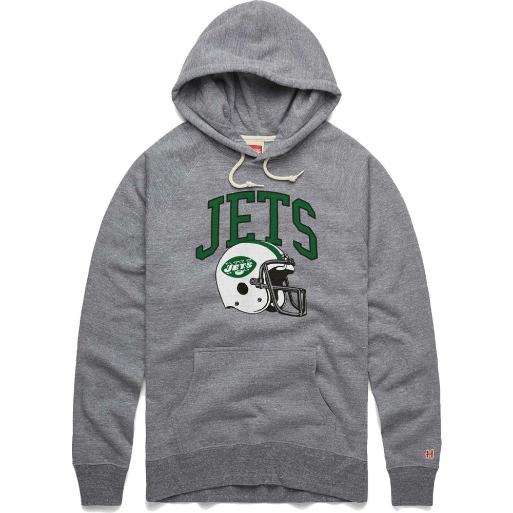 New York Jets Homage Retro Helmet Raglan Pullover Tri-Blend Hoodie - Gray - NFL