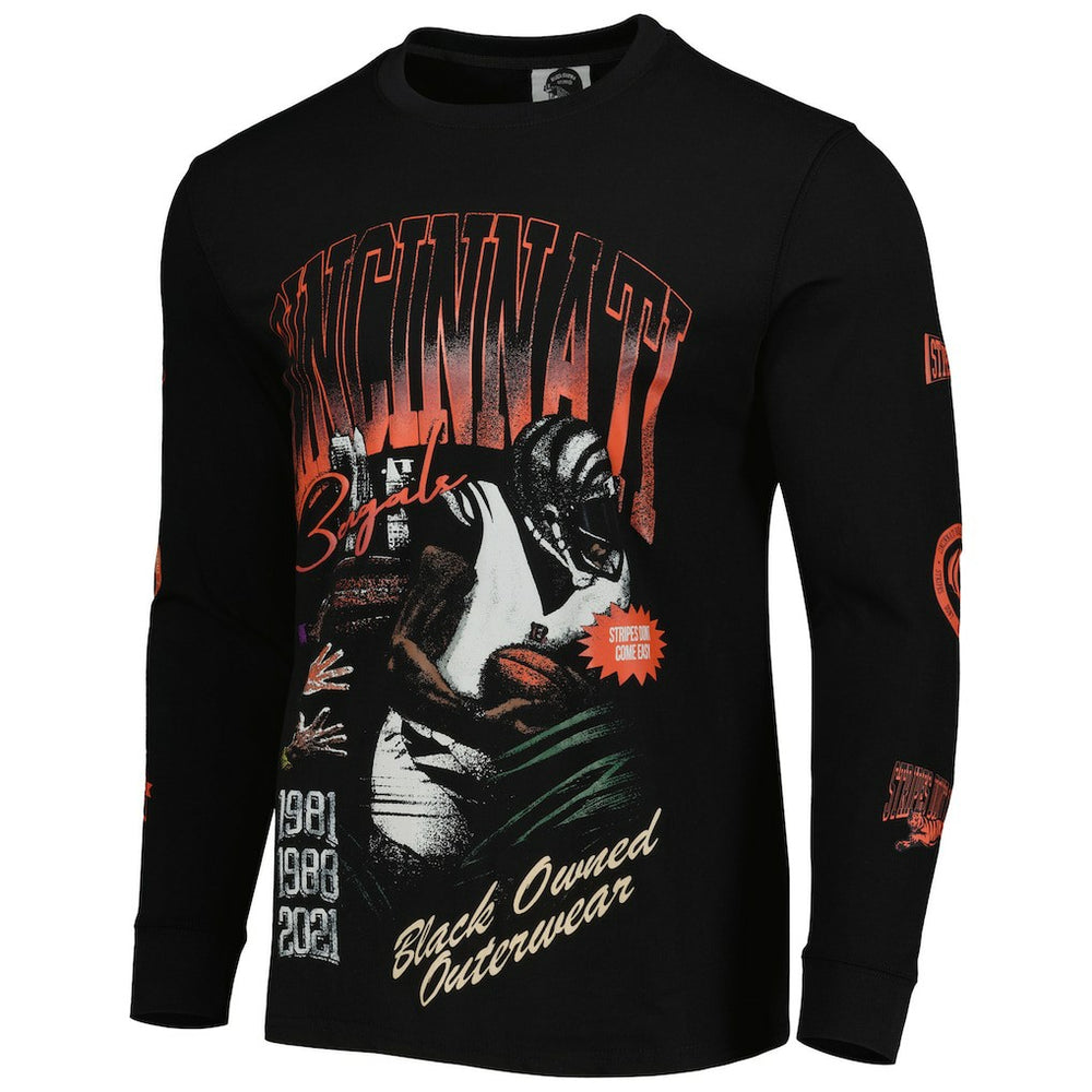 Cincinnati Bengals x BlaCkOWned Unisex Stripes Don't Come Easy Long Sleeve T-Shirt - Black - NFL