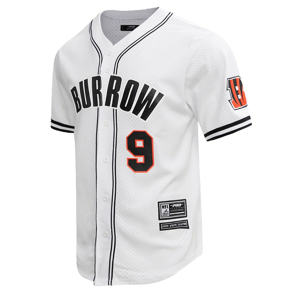 Joe Burrow Cincinnati Bengals Pro Standard Mesh Baseball Button-Up T-Shirt - White - NFL