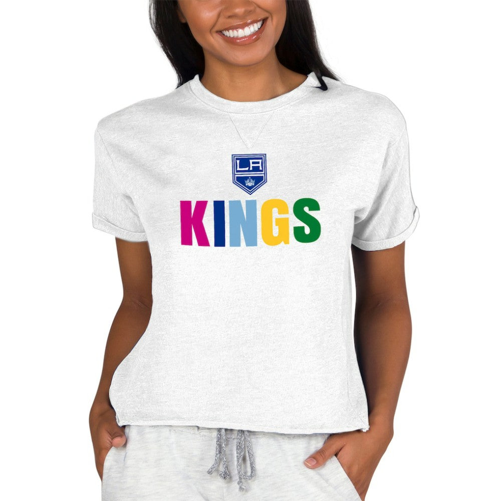 Los Angeles Kings Concepts Sport Women's Tri-Blend Mainstream Terry Short Sleeve Sweatshirt Top - Oatmeal | NHL Lifestyle