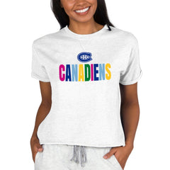 Montreal Canadiens Concepts Sport Women's Tri-Blend Mainstream Terry Short Sleeve Sweatshirt Top - Oatmeal | NHL Lifestyle