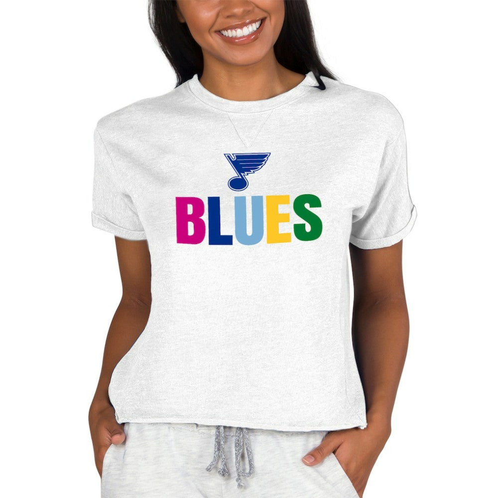 St. Louis Blues Concepts Sport Women's Tri-Blend Mainstream Terry Short Sleeve Sweatshirt Top - Oatmeal | NHL near me
