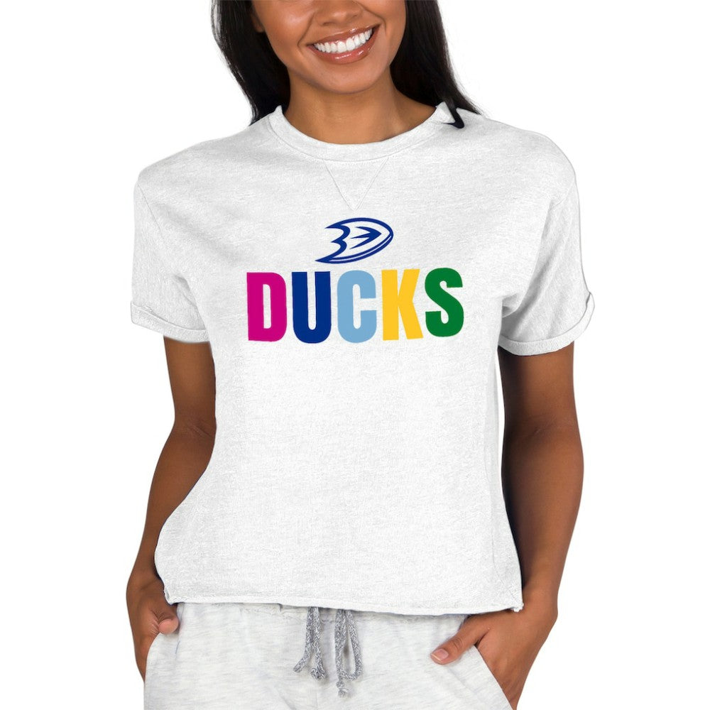 Anaheim Ducks Concepts Sport Women's Tri-Blend Mainstream Terry Short Sleeve Sweatshirt Top - Oatmeal | NHL on sale