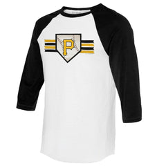 Pittsburgh Pirates Tiny Turnip Women's Base Stripe 3/4-Sleeve Raglan T-Shirt for sale