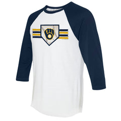 Milwaukee Brewers Tiny Turnip Women's Base Stripe 3/4-Sleeve Raglan T-Shirt for sale
