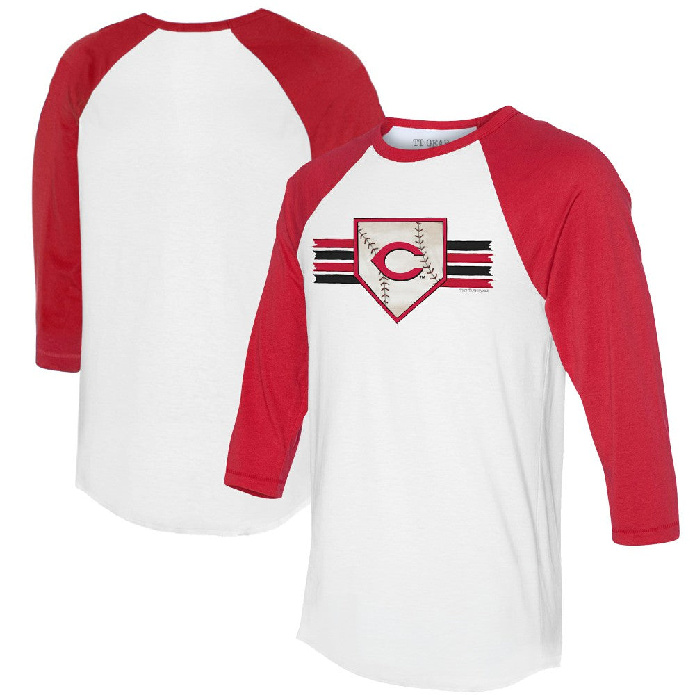 Cincinnati Reds Tiny Turnip Women's Base Stripe 3/4-Sleeve Raglan T-Shirt Outlet