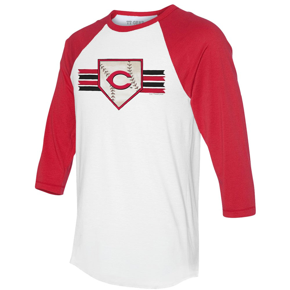 Cincinnati Reds Tiny Turnip Women's Base Stripe 3/4-Sleeve Raglan T-Shirt Outlet