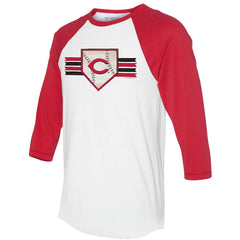 Cincinnati Reds Tiny Turnip Women's Base Stripe 3/4-Sleeve Raglan T-Shirt Outlet