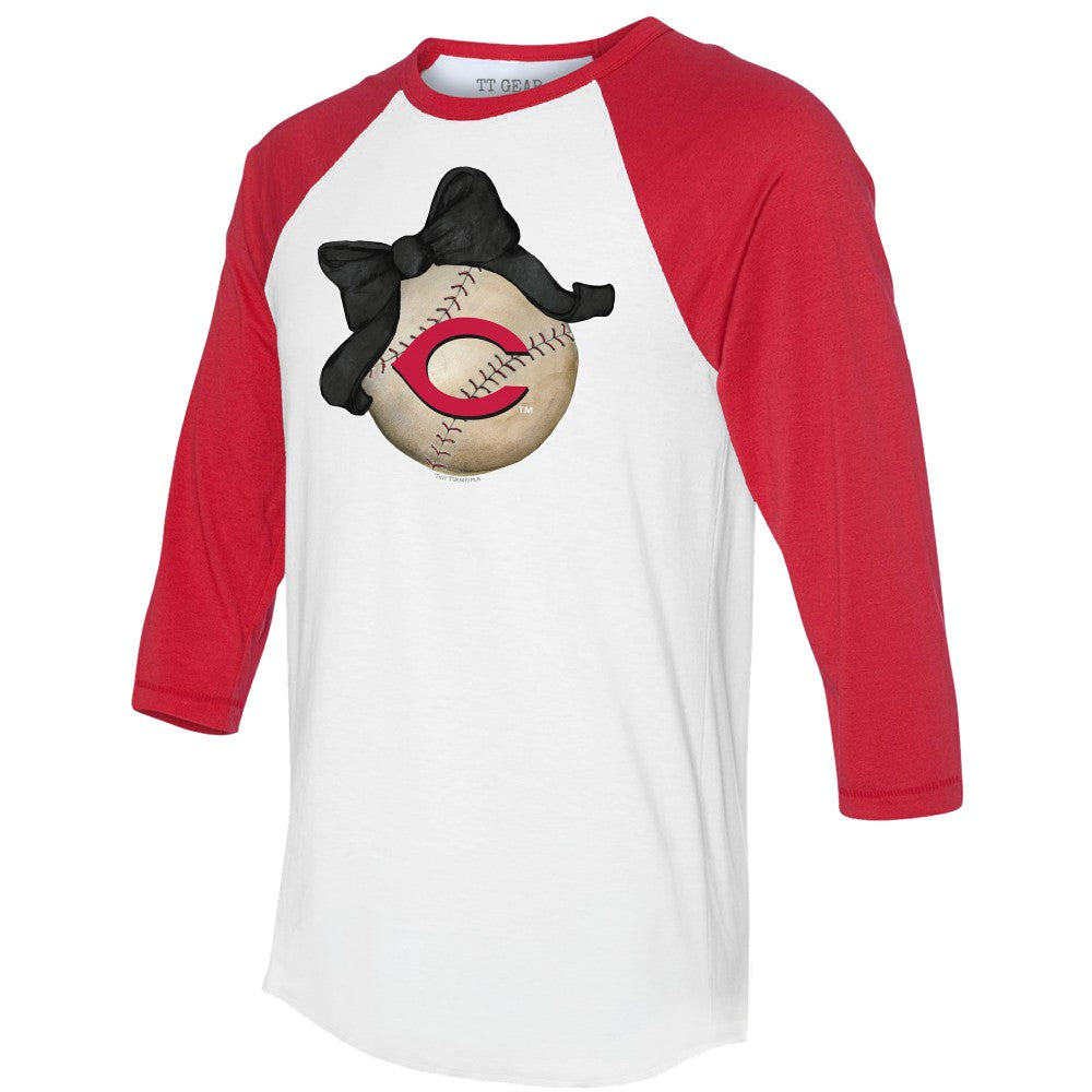 Cincinnati Reds Tiny Turnip Women's Baseball Bow 3/4-Sleeve Raglan T-Shirt Near Me
